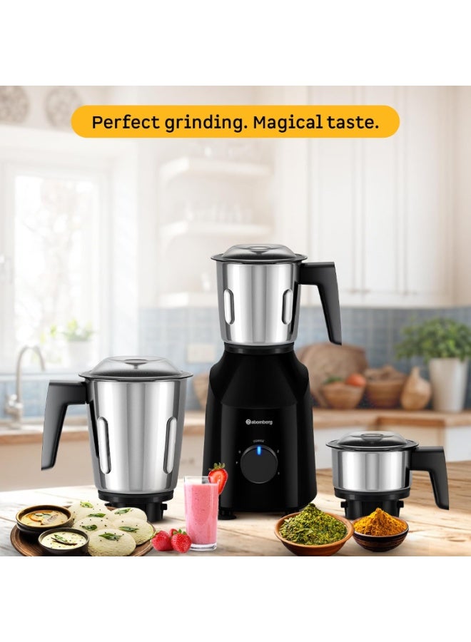 Atomberg Xiana 750 Watt Mixer Grinder | 3 Multipurpose Stainless Steel Jars | Coarse Mode for Silbatta-like Textures | Powerful Intelligent Motor | Easy Fault LED Indication | Gloss Black - Image 5